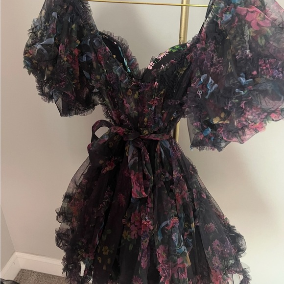 Sherri Hill Black Floral Off-Shoulder Dress - Picture 2 of 4